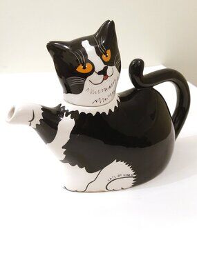 Cats by Nina Tuxedo Cat Black and White Coffee Teapot